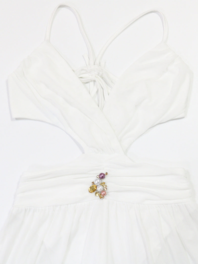 Sexy V Neck Backless Lace-up See Through Jumpsuit