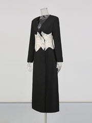 Fashion V Neck Embroidered Mesh Coat