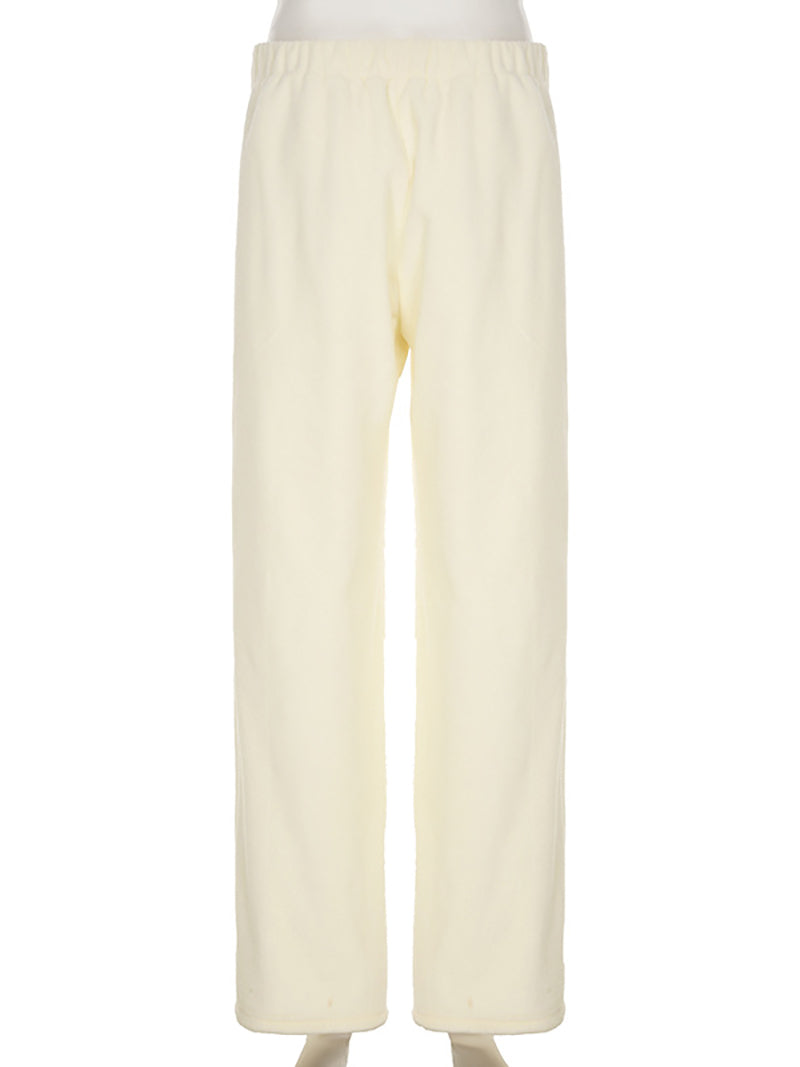 Low Rise Faux Shearling Wide Leg Pants