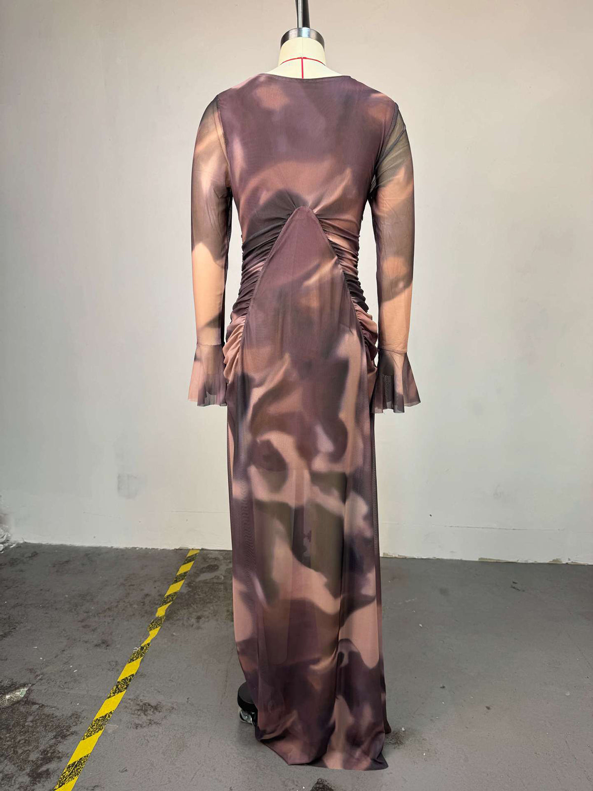 Elegant Print Patchwork Asymmetrical Collar Maxi Dress
