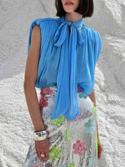 Fashion Loose Sleeveless Lace-up Chiffon Top