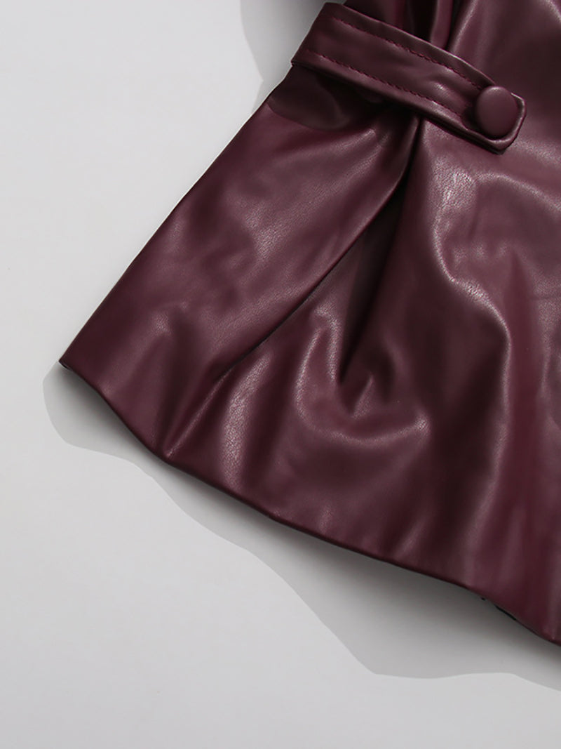 Fashion Lapel Slim Double Breasted PU Leather Jacket