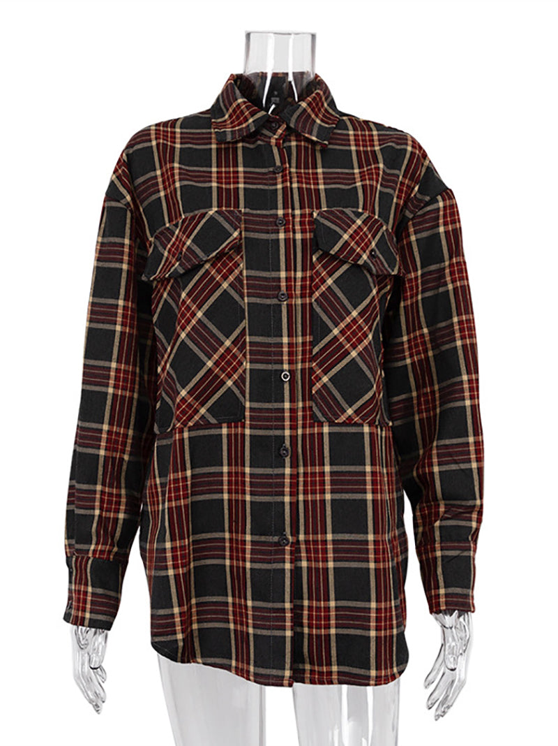 Vintage Lapel Loose Oversize Plaid Shirt