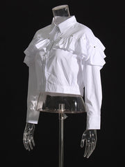 Solid Casual Patchwork Folds Shirt