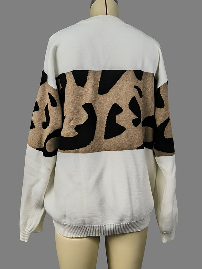 Color Block Leopard Pattern Patchwork Loose Sweater