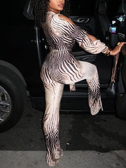 Sexy Deep V Lace-up Print Slim Jumpsuit