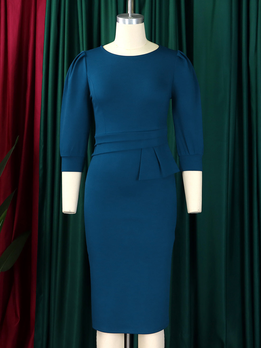 Elegant O-neck Half Sleeve Slim Office Dress