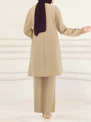 Elegant Solid Long Sleeve Muslim Two Piece Set