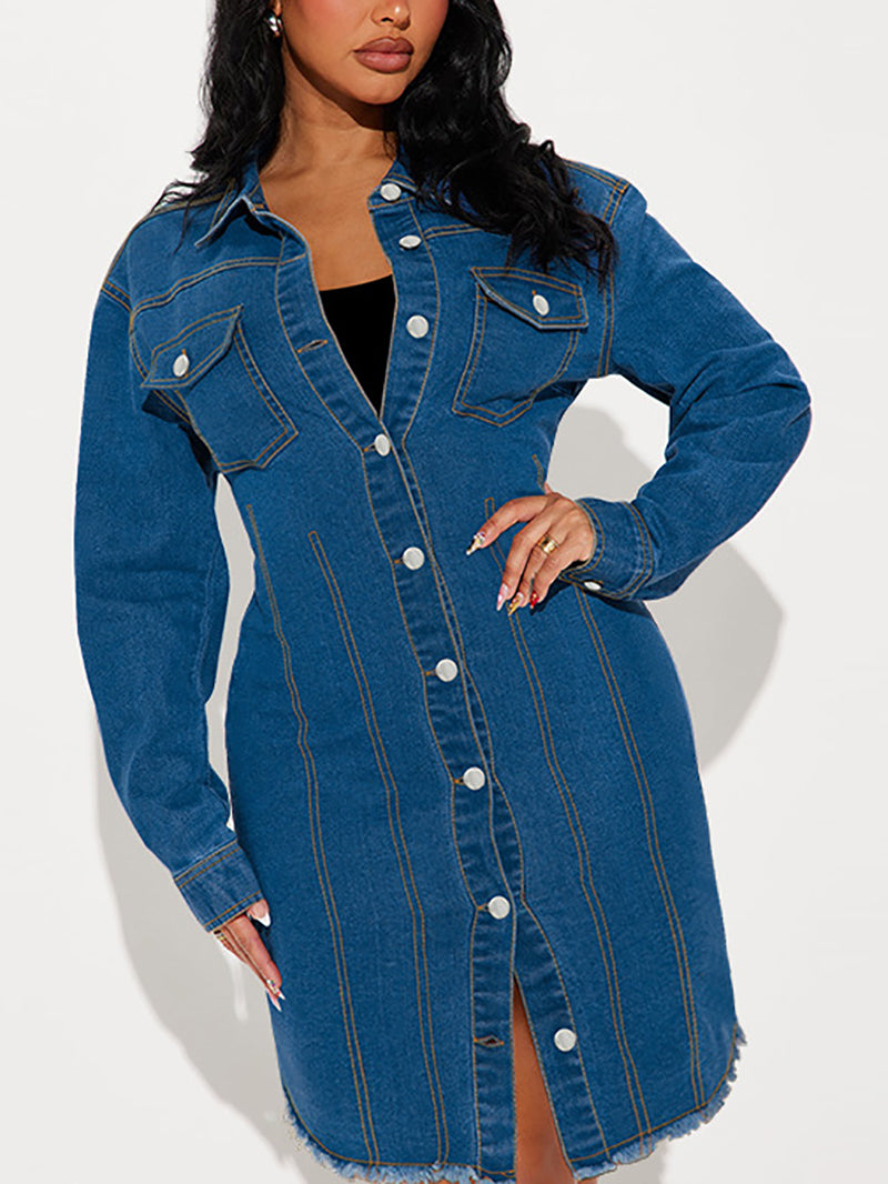 Fashion Single-breasted Denim Mini Dress