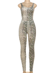 Sexy Snake Print Sleeveless Bodysuit Skinny Pant Set