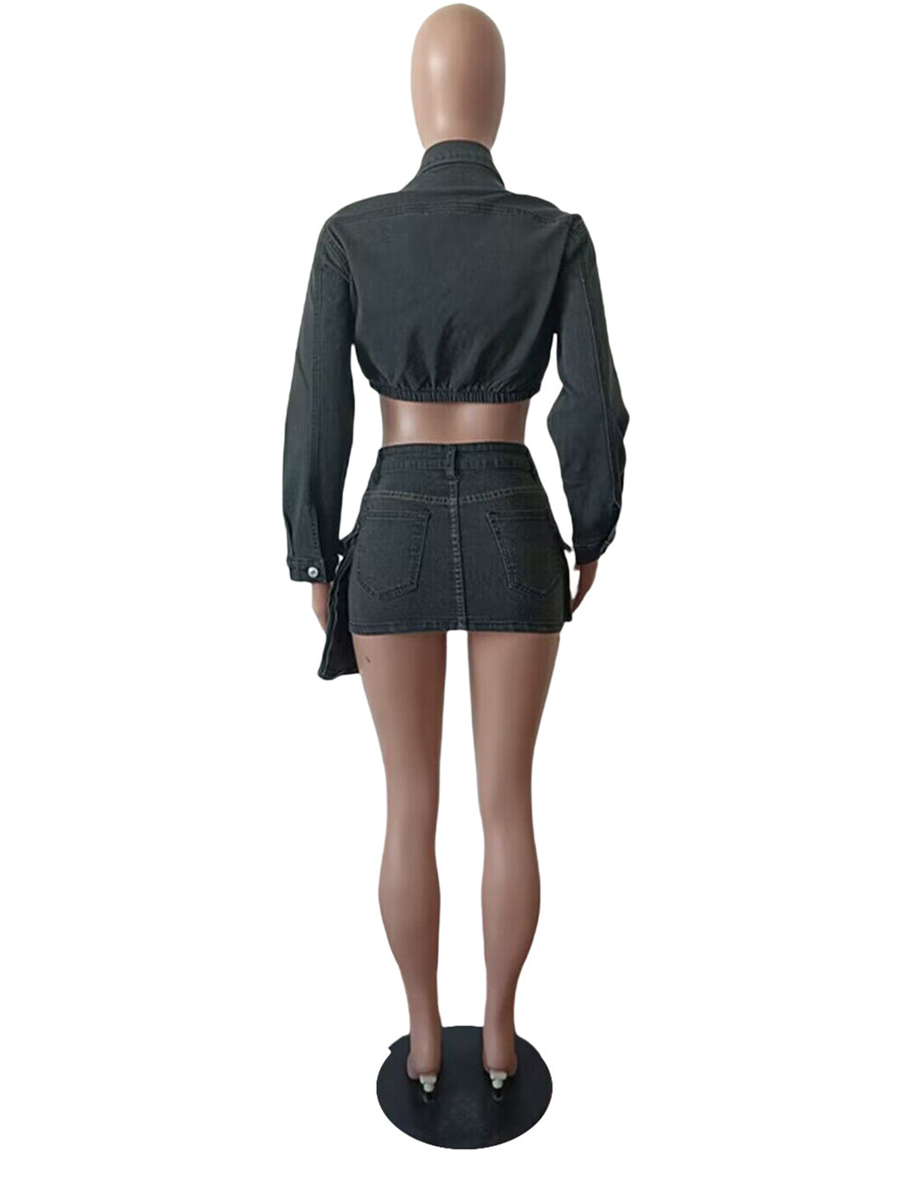 Sexy Cropped Denim Jacket And Skirt Casual Set