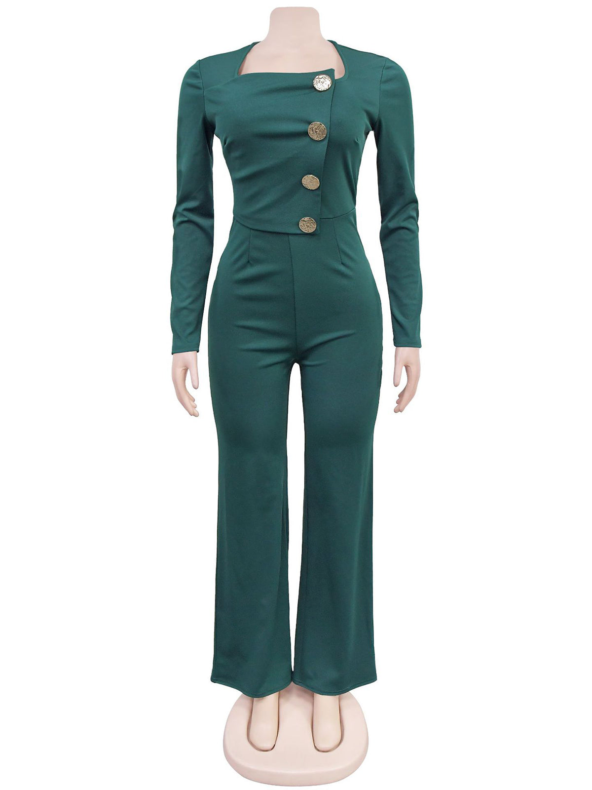 Fashion Casual Long Sleeve Button Slim Fit Jumpsuit