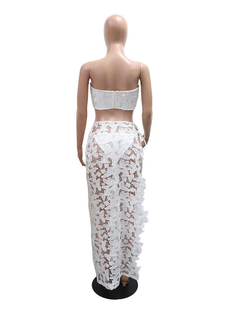 Sexy Lace Cropped Chest Top Cover-Up Skirt Sets