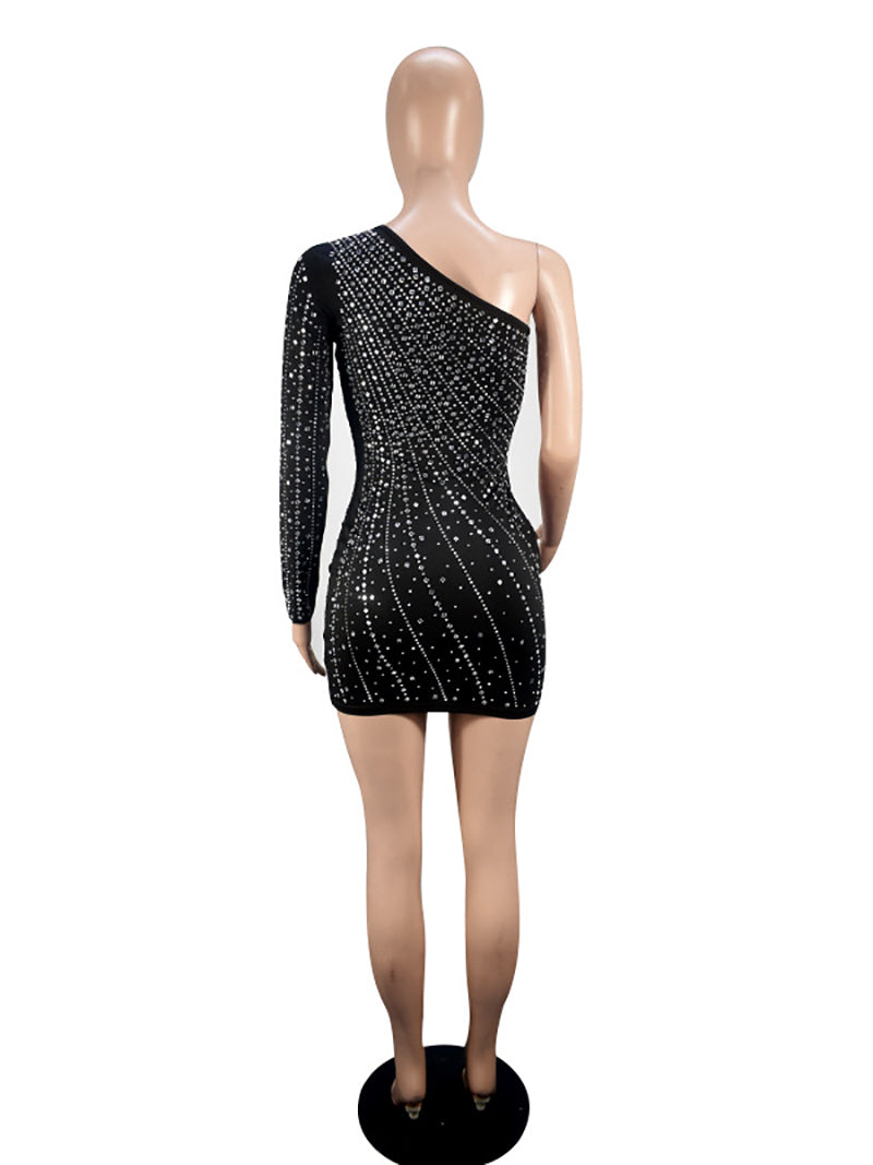 Sexy One-shoulder Rhinestone Bodycon Dress