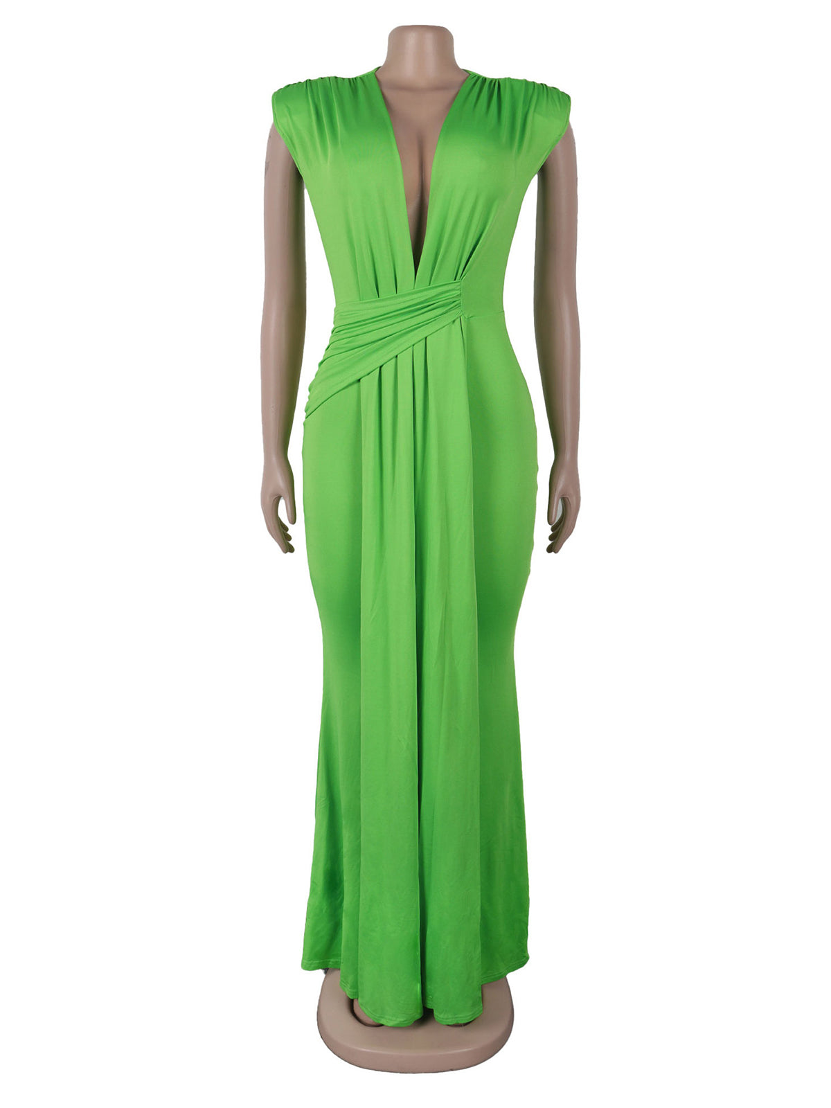 Elegant Deep V Plunge Draped Maxi Dress
