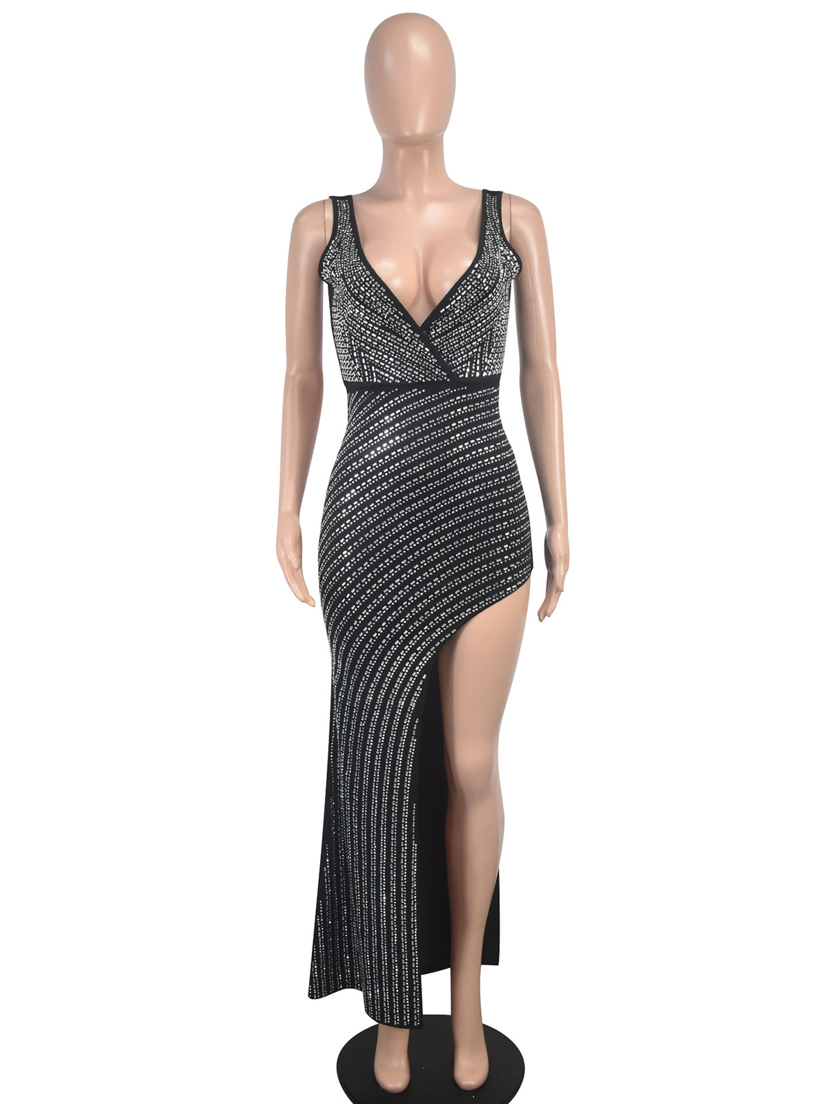 Beaded Sexy V-neck Mesh See-Through Irregular Dress