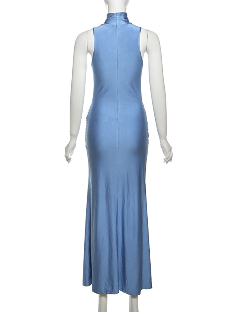 Fashion Sleeveless Ruched Twisted Maxi Dress