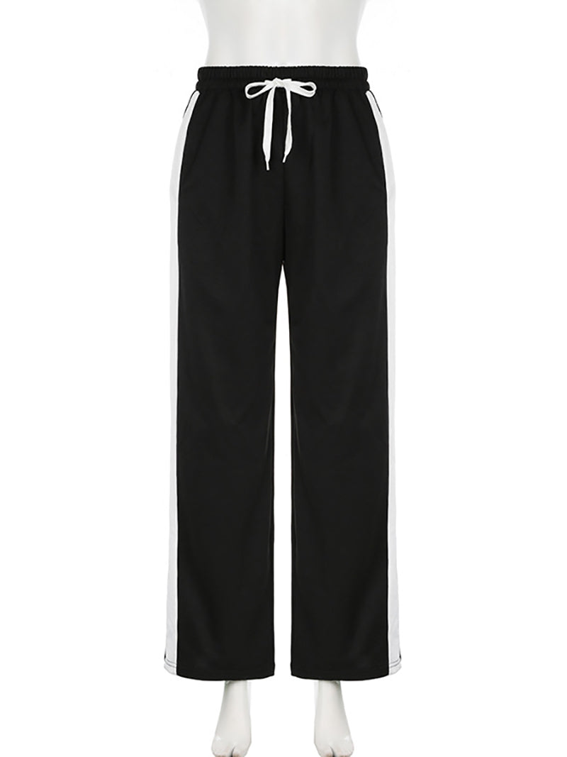 Contrast Side Seam Drawstring Waist Sports Pants