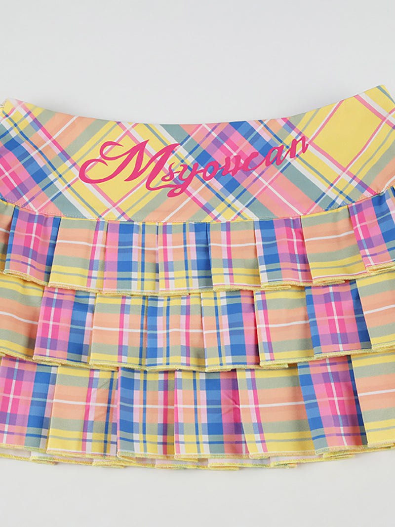 Fashion Plaid Letter Print Mini Skirt