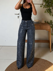 Rhinestone Wide Leg Jeans