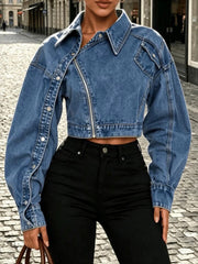 Asymmetric Zip Denim Moto Jacket