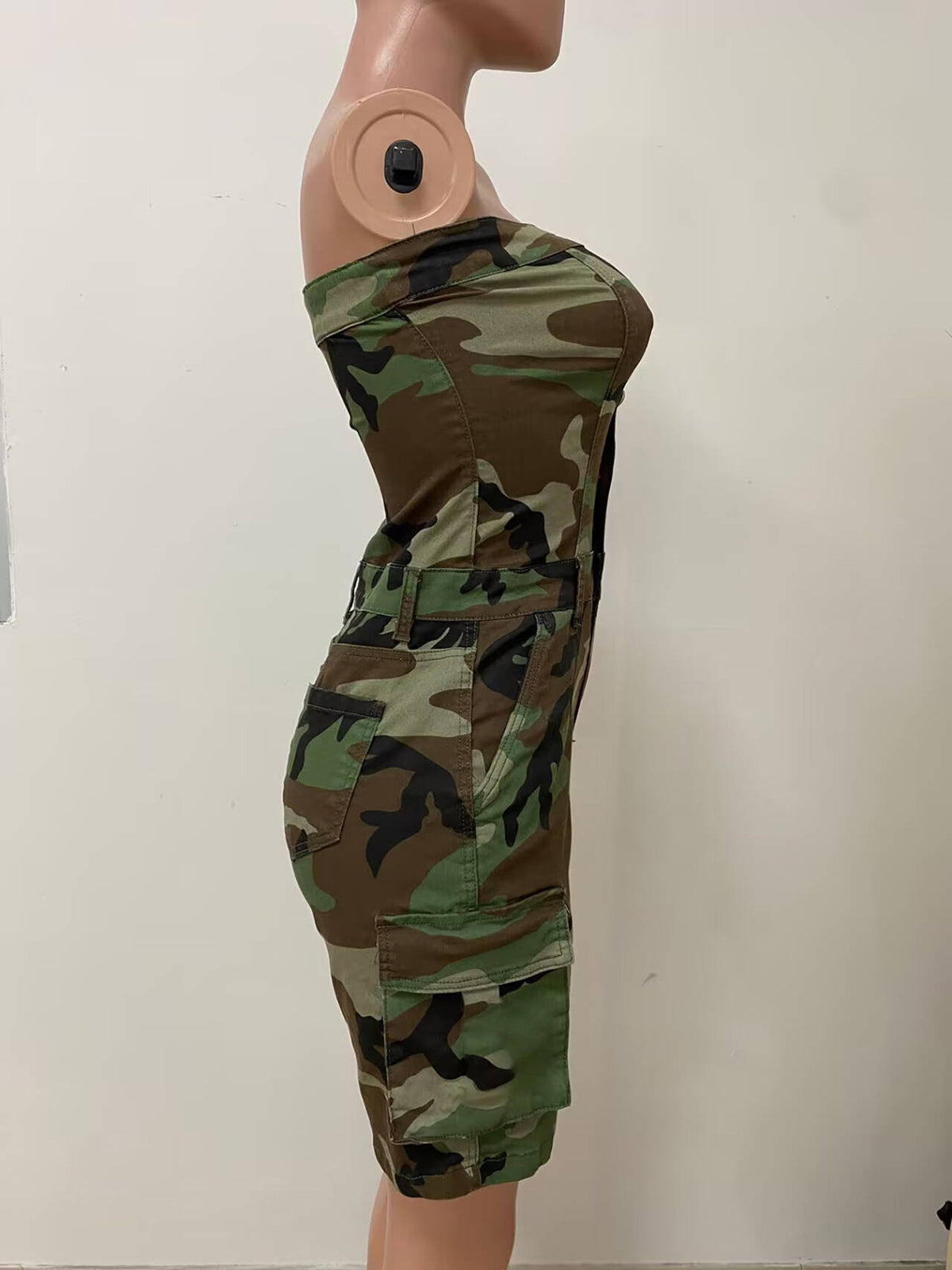 Sexy Strapless Camo Cargo Romper