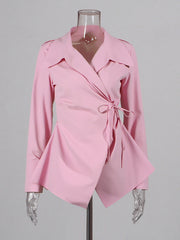 Fashion Petal Collar Long Sleeve Lace-up Slim Shirt