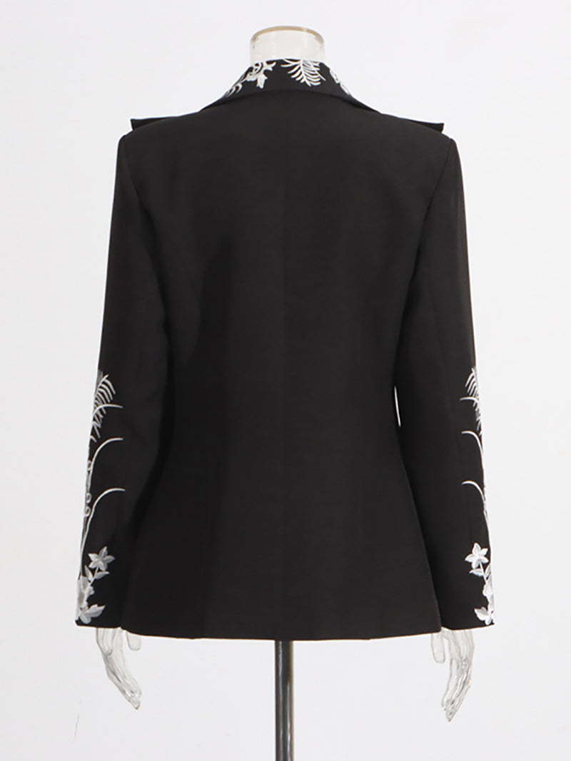 Fashion Flower Embroidery Slim Blazer