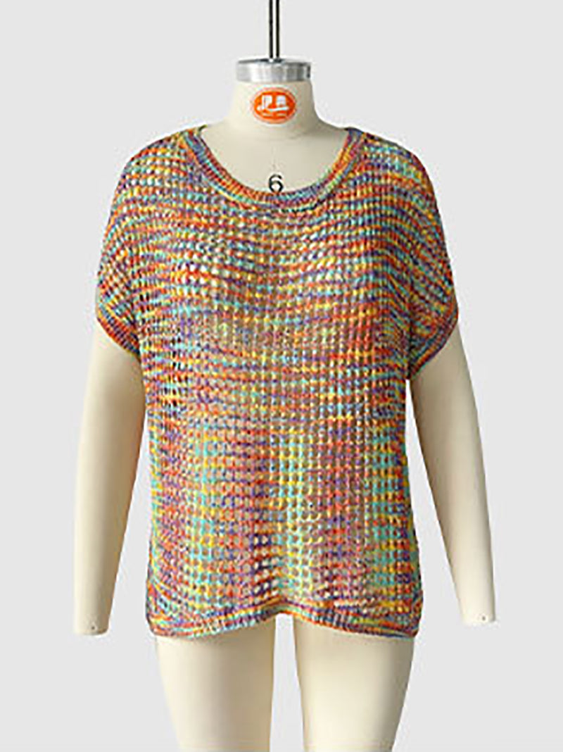 Fashion Short Sleeve Crochet Cover-Up Top
