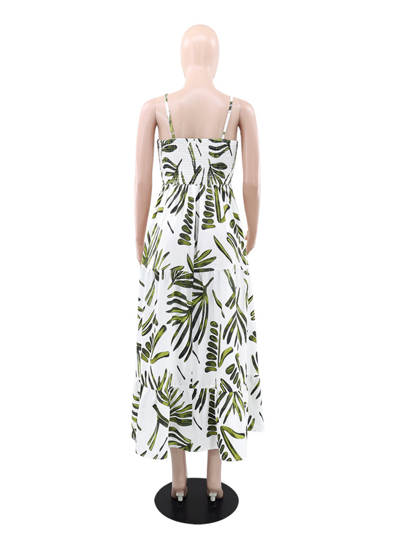Casual Print Sleeveless A-Line Strap Dress