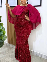 Elegant Sequin Shawl Nightclub Party Dress