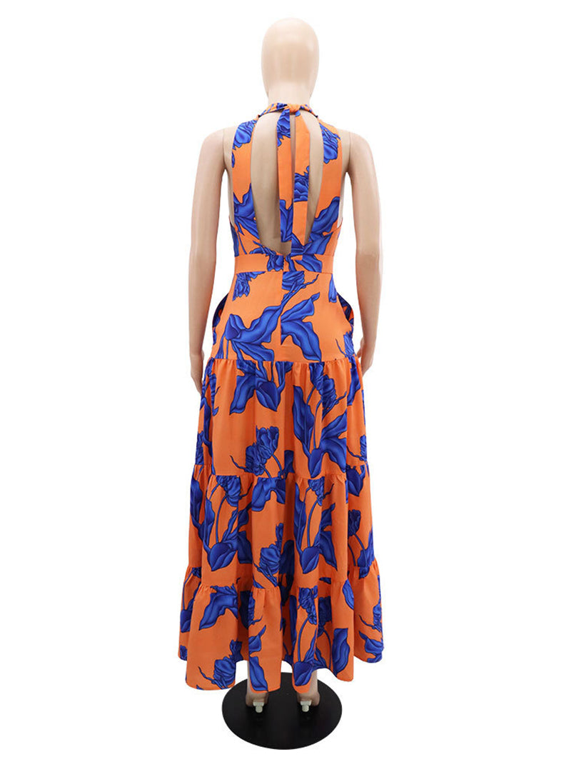 Fashion Print Halter Dress