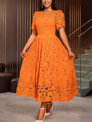 Elegant Round Neck Lace Hollow Out Slim Party Dress