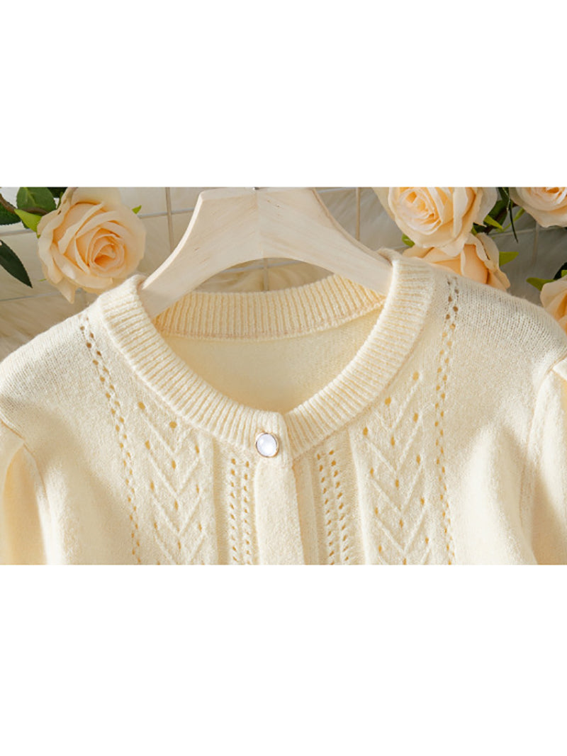 Casual Round Neck Crochet Knit Cardigan Sweater