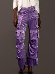 Fashion Velvet Multi Pockets High Waist Cargo Pants