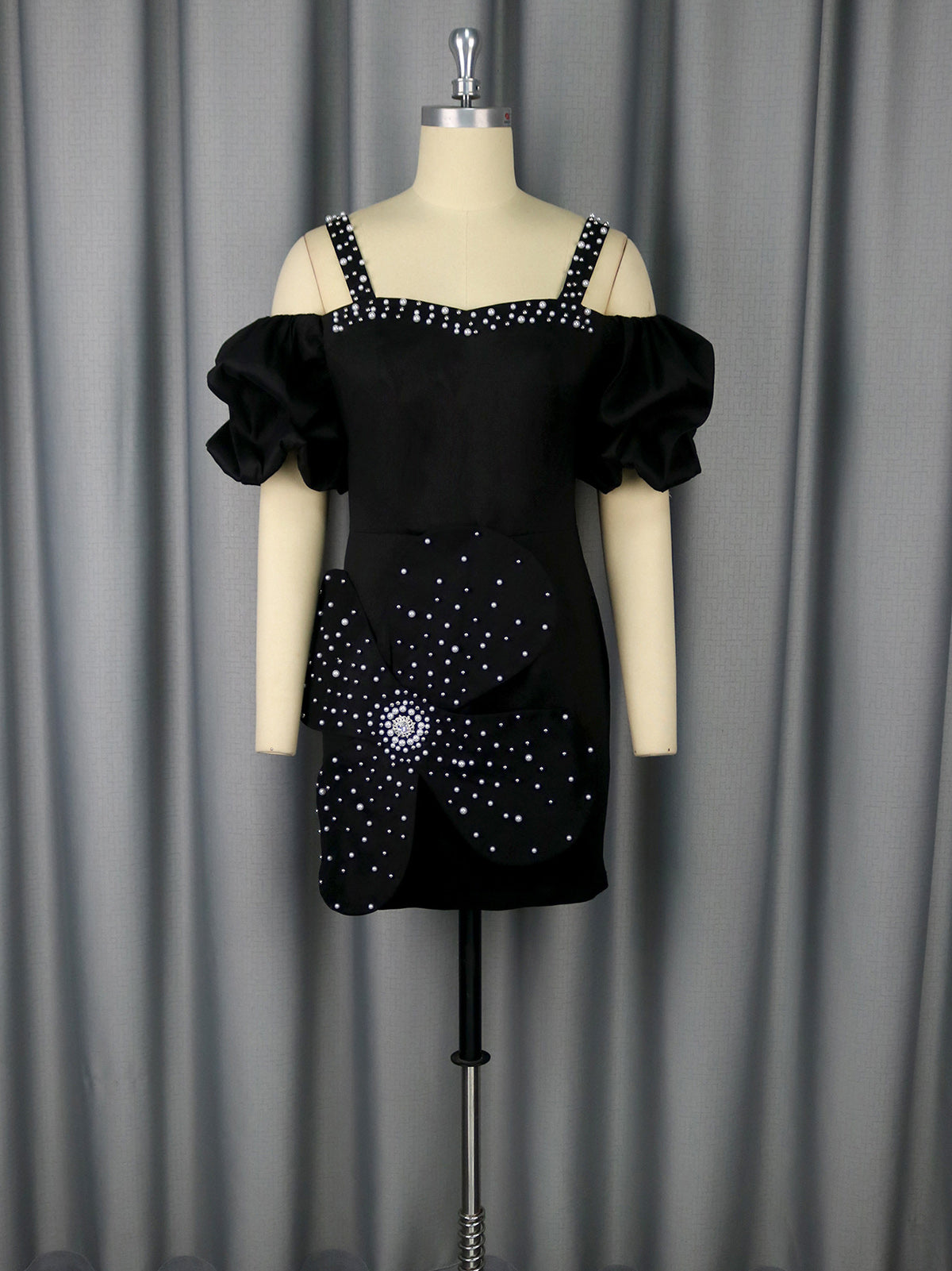 Sexy Off Shoulder Rhinestone Spaghetti Strap Mini Dress