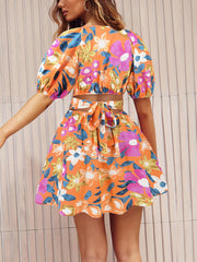 Fashion V Neck Print Beach Dress