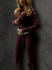 Casual Stripe Zipper Top Drawstring Pants Sports Sets