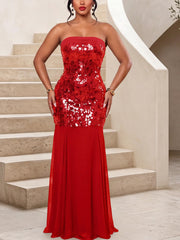 Strapless Sequin Bodice Maxi Dress