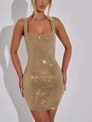 Square Neck Sparkle Bodycon Mini Dress