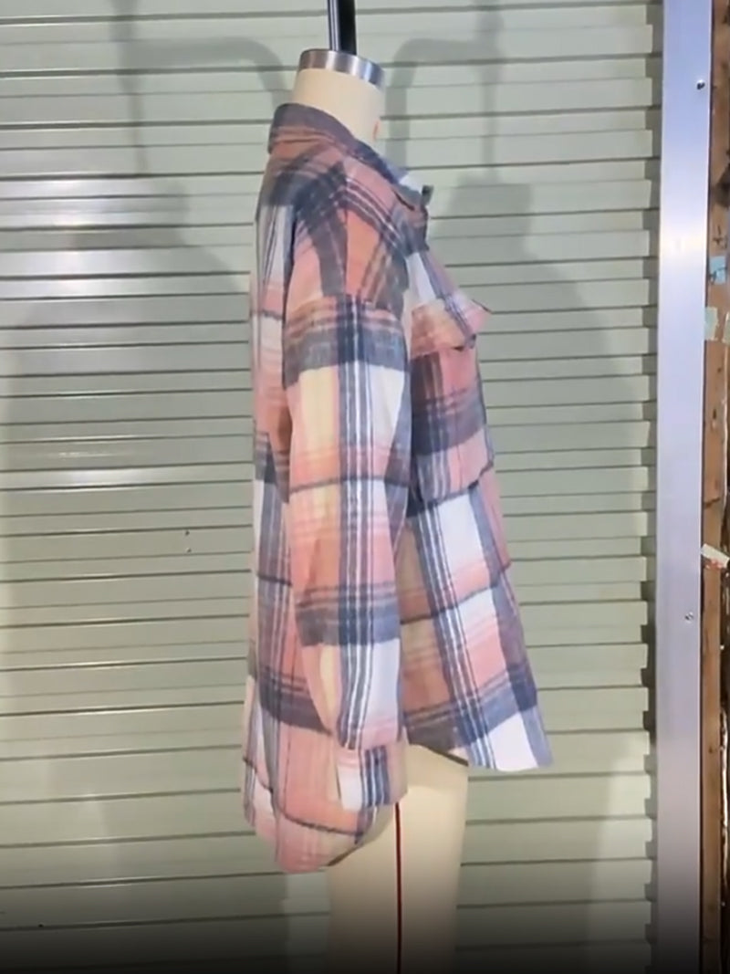 Fashion Loose Plaid Shacket Jacket