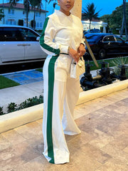 Casual Zip Up Crop Top Wide Leg Pants Sports Set