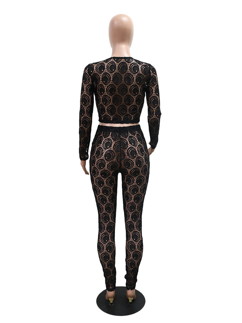 Sexy Lace See Through Top Pants Night Club Skinny Set
