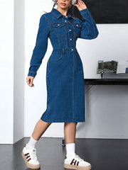 Fashion Button Up High Waist Denim Dress