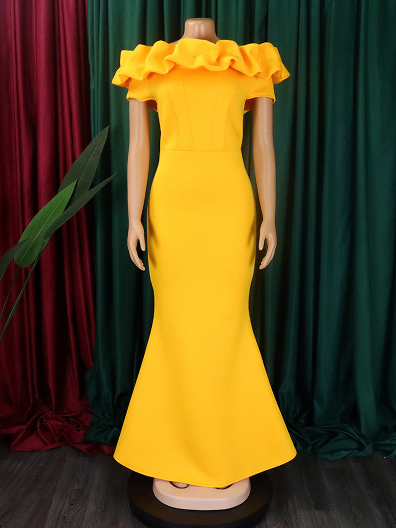 Fashion Ruffles Off Shoulder Slim Mermaid Dress