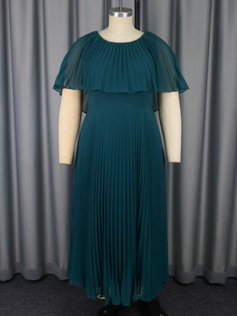 Plus Size Ruffles Sleeve Slim Pleated Hem Maxi Dress