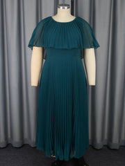 Plus Size Ruffles Sleeve Slim Pleated Hem Maxi Dress