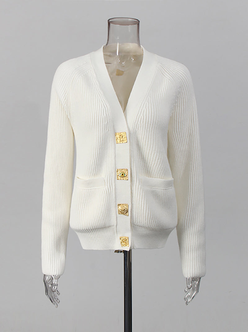 V Neck Single Breasted Casual Cardigan Sweater
