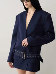 Belted Lapel Long Sleeve Blazer-boutique
