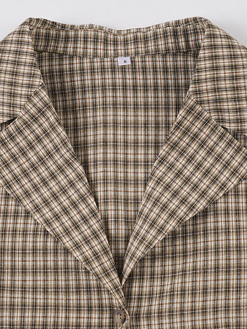 Fashion Single Breasted Plaid Shirt Dress